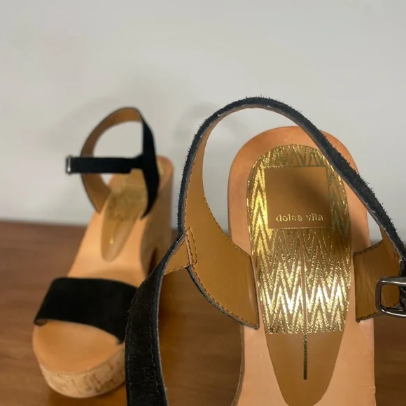 Dolce Vita Black Suede Wedge Sandals - Picture 5 of 8